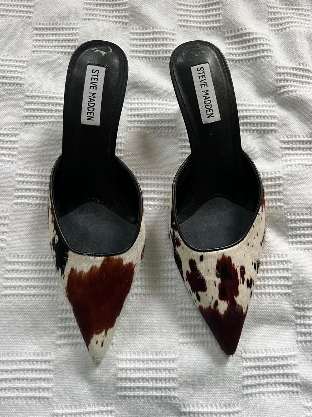 BRAND NEW Steve Madden Women's Pointed Mule in Black, White & Brown Cowhide